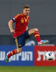 Alberto Moreno of Spain controles the ball during the UEFA European U21 Championship Semi Final match between Spain and Norway at Netanya Stadium on June 15, 2013 in Netanya, Israel. (Photo by Alex Grimm/Getty Images)